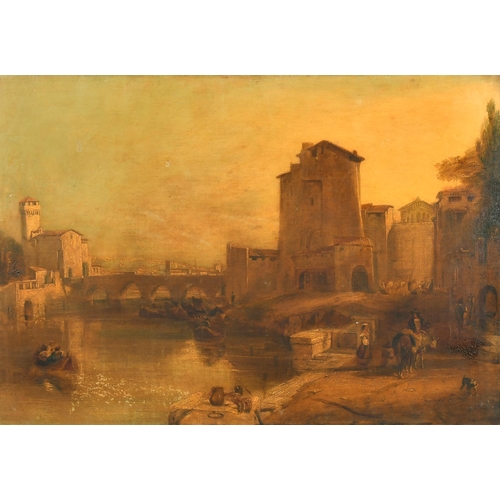 74 - 19th Century English School. An Italianate River Landscape, Oil on Canvas, Unframed, 14.5