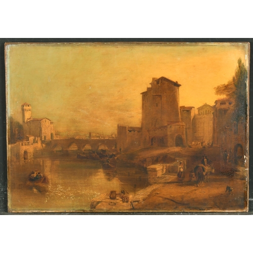 74 - 19th Century English School. An Italianate River Landscape, Oil on Canvas, Unframed, 14.5