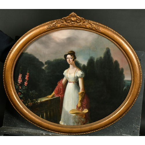77 - Edmund Thomas Parris (1793-1873) British. An Elegant Lady on a Terrace, Oil on Canvas laid down, Ova... 