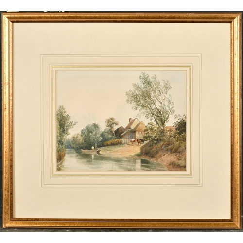 78 - Circle of Robert Hills (1769-1844) British. A River Landscape with a Figure in a Boat and Cattle by ... 