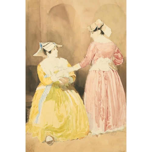 87 - Thomas Allom (1804-1872) British. A Study of Two Spanish Ladies, Watercolour and Pencil, Signed and ... 
