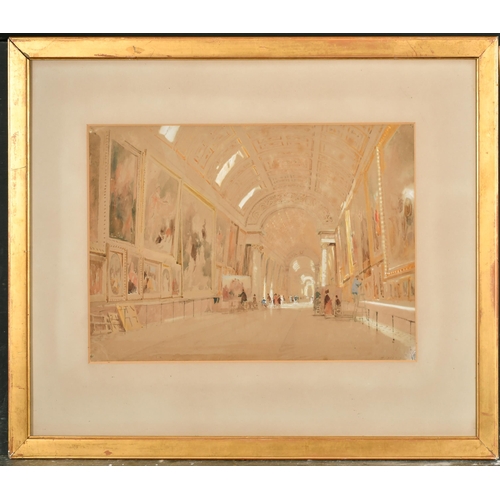 90 - Thomas Allom (1804-1872) British. The Long Gallery with Artists working, Watercolour, Signed, 10.75