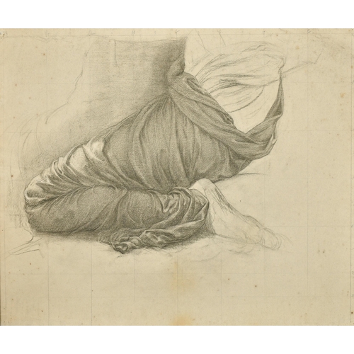 98 - Circle of George Frederick Watts (1817-1904) British. A Drapery Study, Black Chalk heightened with w... 