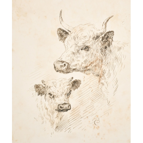 103 - Arthur Baker (19th-20th Century) British. Study of Cow and Calf, Ink, Signed with Monogram, Unframed... 