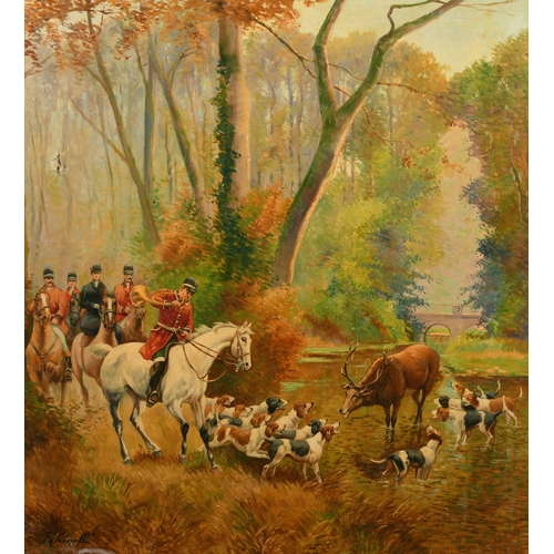 117 - Marcel Falcinelli (1900-1980) European. A Hunting Scene, Oil on Canvas, Signed, Unframed 38