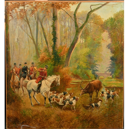 117 - Marcel Falcinelli (1900-1980) European. A Hunting Scene, Oil on Canvas, Signed, Unframed 38