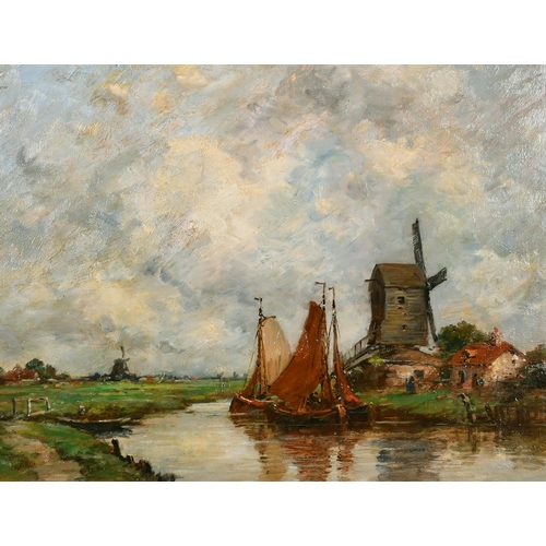 162 - Jacob Henricus Maris (1837-1899) Dutch. 'At Berth by the Windmill', Oil on Panel, Signed, 18.5