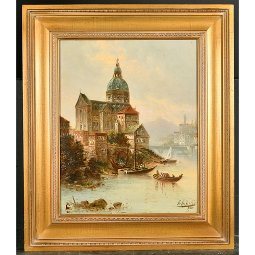 170 - Karl Kaufmann (1843-1902/5) Austrian. A Continental River Town Scene, Oil on Panel, Signed 'F R Gilb... 