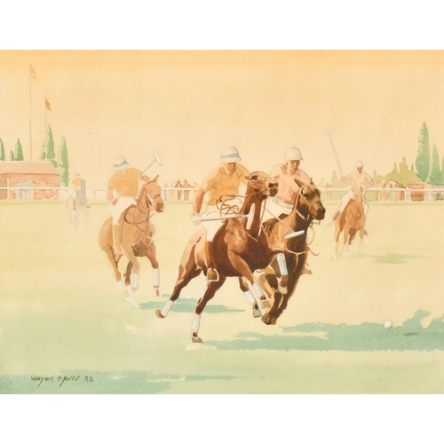 273 - Wayne Davis (20th-21st Century) American. A Polo Match, Watercolour, Signed and Dated '32, 9.5