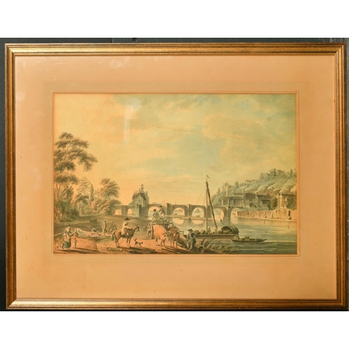 30 - Attributed to Paul Sandby (1731-1809) British. A River Scene at Bridgnorth with Figures and Boats in... 