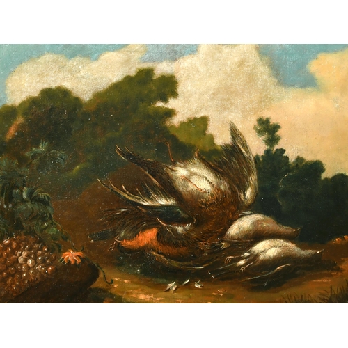 40 - 18th Century Italian School. Still Life of Dead Game in a Landscape, Oil on Canvas, 14.25