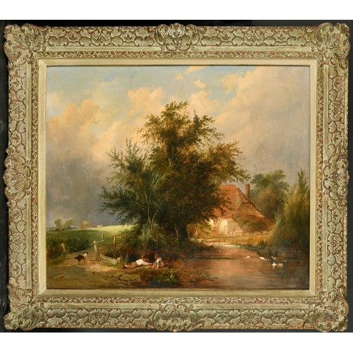 88 - Henry John Boddington (1811-1865) British. Children Fishing in a River Landscape, Oil on Canvas, Sig... 