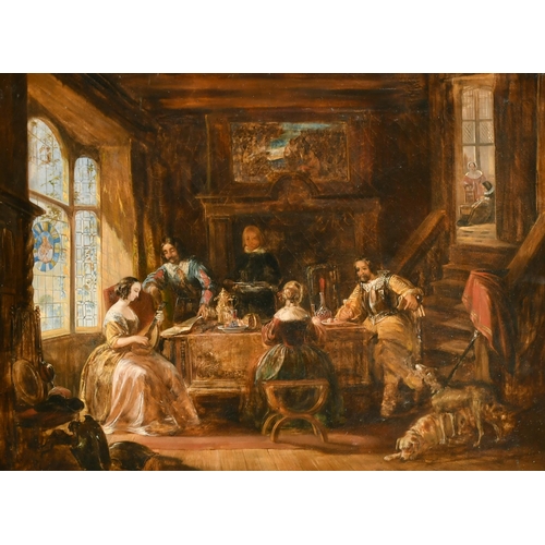 92 - 19th Century English School. Elegant Figures in an Interior, Oil Sketch on Canvas, 18