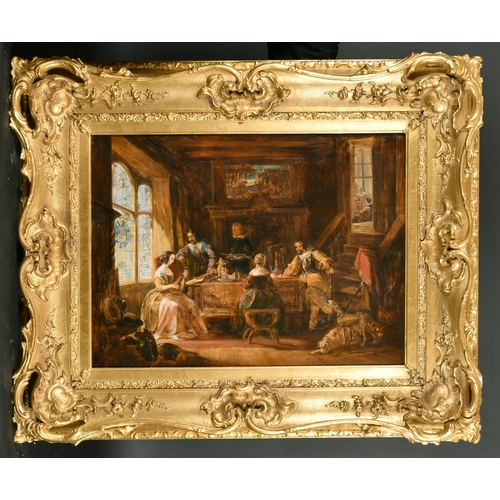 92 - 19th Century English School. Elegant Figures in an Interior, Oil Sketch on Canvas, 18