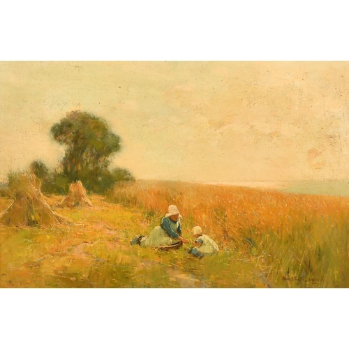 94 - Adam Edwin Proctor (1864-1913) British. Children in a Corn Field, Oil on Canvas, Signed, Inscribed a... 