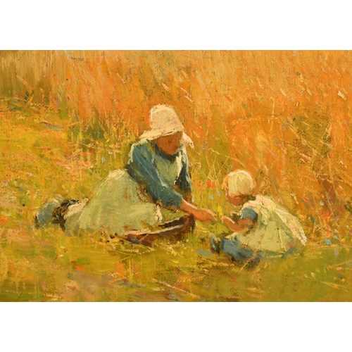 94 - Adam Edwin Proctor (1864-1913) British. Children in a Corn Field, Oil on Canvas, Signed, Inscribed a... 