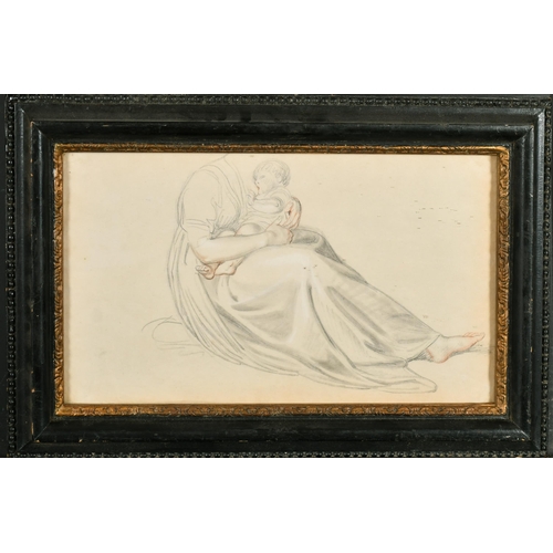 10 - Circle of George Romney (1734-1802) British. Study of a Baby Feeding, Pencil and Chalk, 9.25