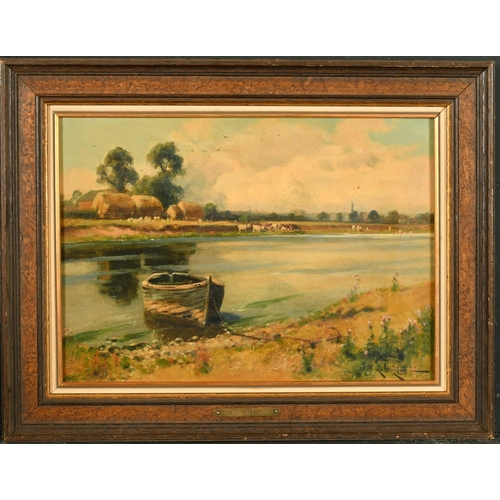 110 - Arthur William Redgate (1860-1906) British. A View on The River Trent with a Moored Boat, Oil on Boa... 