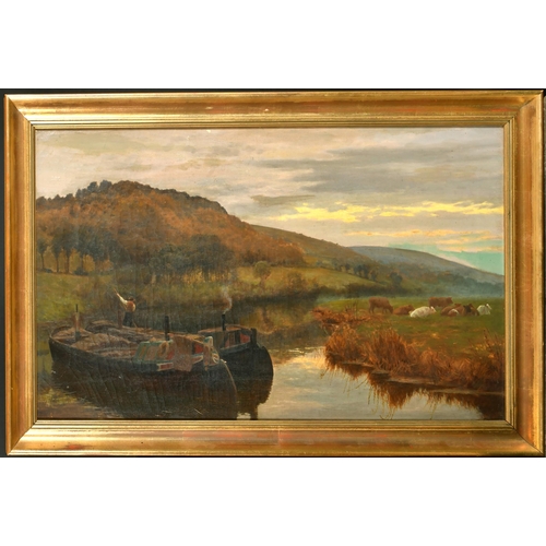 111 - 19th Century English School. Barges in a River Landscape, Oil on Canvas, 18