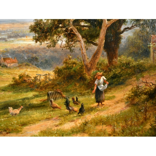 113 - Robert Gallon (1845-1925) British. An Extensive Landscape with a Girl Feeding Chickens in the foregr... 