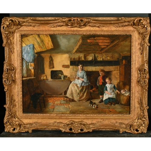 116 - William Hemsley (1819-1893) British. A Family Watching a Kitten Play, Oil on Panel, Signed, 12