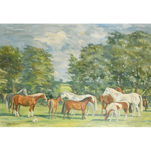 128 - Keith Money (1935-    ) British. Horses in a Field, Oil on Board, Signed and Dated 1961, 28