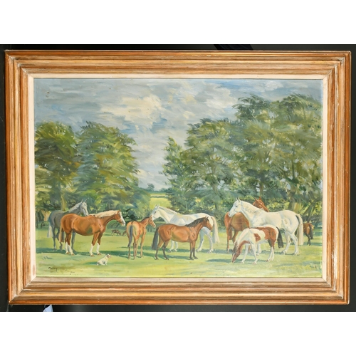 128 - Keith Money (1935-    ) British. Horses in a Field, Oil on Board, Signed and Dated 1961, 28