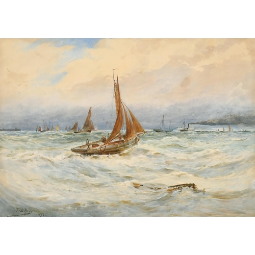 134 - Circle of Thomas Bush Hardy (1842-1897) British. Shipping in Choppy Waters, Watercolour, bears a Sig... 