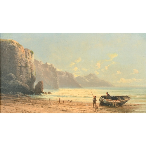 137 - John Mogford (1821-1885) British. A Beach Scene with Figures by a Boat, Oil on Canvas, Signed and Da... 