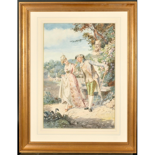 155 - Belisario Gioja (1829-1906) Italian. A Romantic Walk, Watercolour, Signed and Inscribed 'Roma', 21