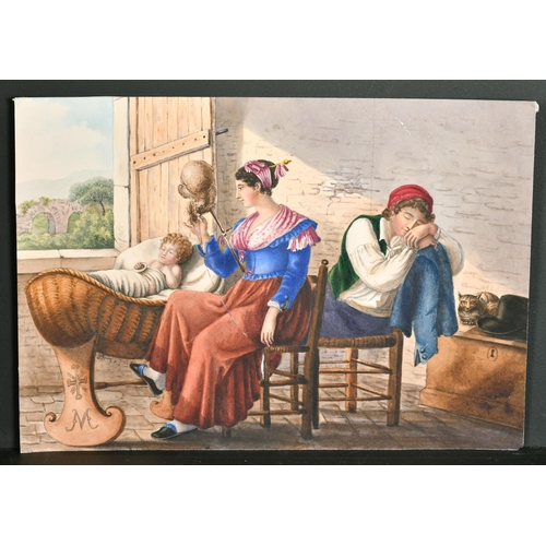 157 - G Montefiore (19th Century) Italian. Figures in Conversation, Watercolour, unframed, 8.5