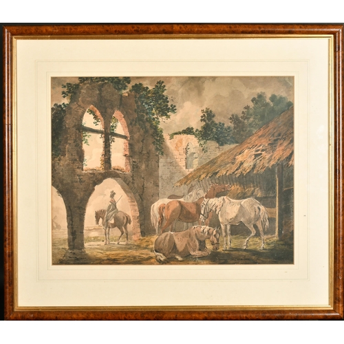 159 - Johann Conrad Gessner (1764-1826) Swiss. Horses by Ruins, Watercolour, Signed and Dated 1800, 15.5