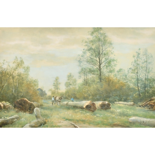 160 - Johan Hendrik Doeleman (1848-1913) Dutch. A Logging Scene, Watercolour, Signed, 10.75