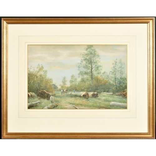 160 - Johan Hendrik Doeleman (1848-1913) Dutch. A Logging Scene, Watercolour, Signed, 10.75