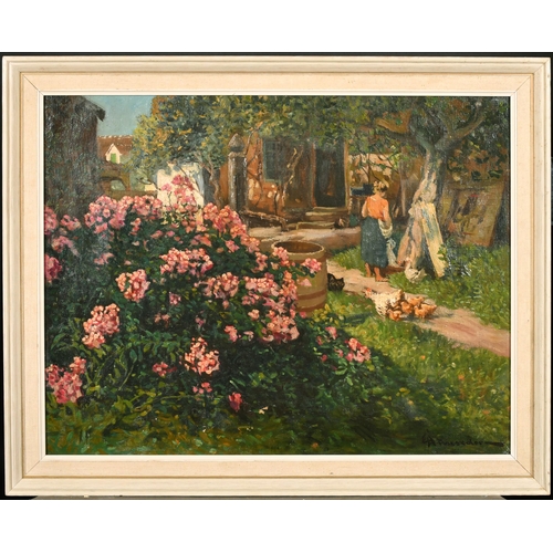 165 - Early 20th Century Continental School. A Garden Scene, Oil on Canvas, Indistinctly Signed, 18