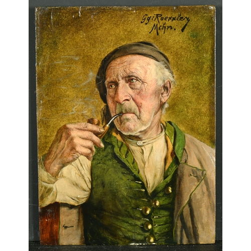 174 - Georg Roessler (1861-1925) German. A Man Smoking a Pipe, Oil on Panel, Signed and Inscribed 'Mchn', ... 