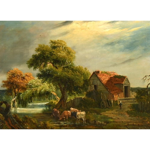 18 - Manner of James Stark (1794-1859) British. A River Landscape with Cattle Watering, Oil on Canvas, be... 