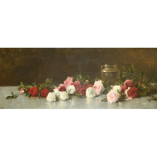 183 - Attributed to Victoria Dubourg (1840-1926) French. Still Life of Roses and an Urn on a Table, Oil on... 