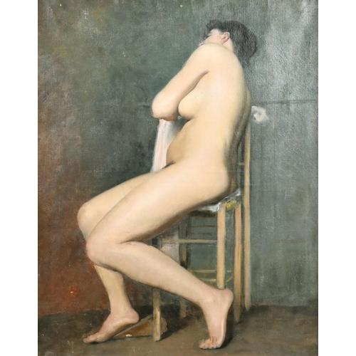 191 - 20th Century French School. A Seated Female Nude, Oil on Canvas, 32