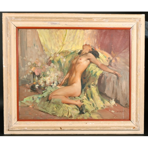 197 - D T Richard (20th Century) European. A Reclining Nude, Oil on Panel, Signed, 22.5