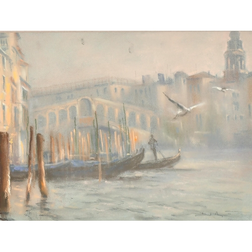 243 - 20th Century European School. The Rialto Bridge, Pastel, Indistinctly Signed, 11.5