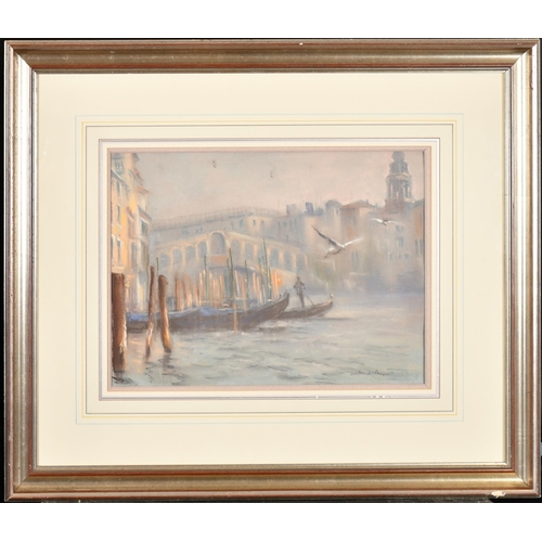 243 - 20th Century European School. The Rialto Bridge, Pastel, Indistinctly Signed, 11.5