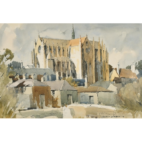 252 - Edward Wesson (1910-1983) British. 'Arundel Cathedral', Watercolour, Signed, 12.5