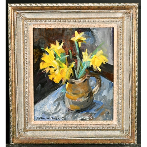 266 - Katharine Church (1910-1999) British. Daffodils in a Jug, Oil on Board, Signed and Dated '90, 13.75