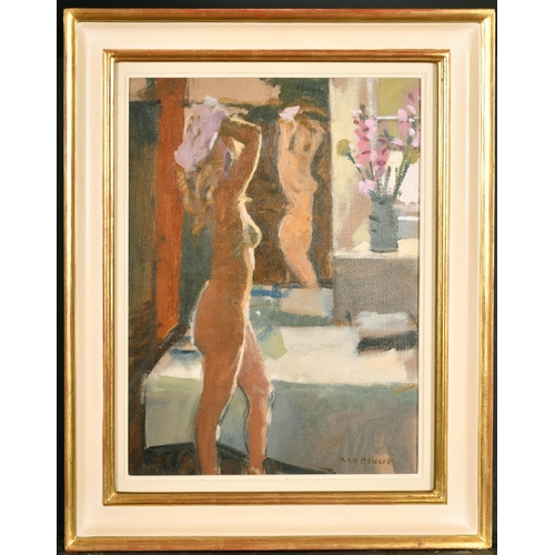 267 - Ken Howard (1932-    ) British. Study of a Naked Lady in a Mirror, Oil on Canvas, Signed, 16