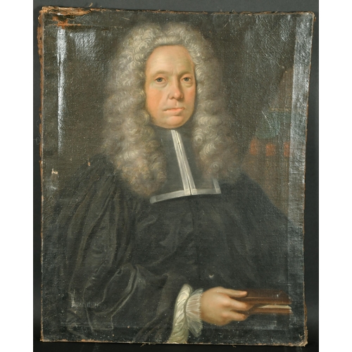 28 - 18th Century English School. Bust Portrait of a Cleric holding a Book, Oil on Canvas, Unframed 30