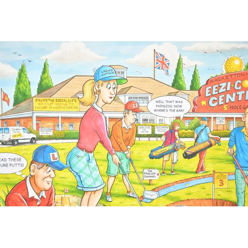 285 - Geoffrey Tristram (1954-    ) British. A Crazy Golf Cartoon, Watercolour, Signed, and Signed TRIST a... 