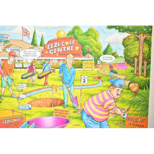 285 - Geoffrey Tristram (1954-    ) British. A Crazy Golf Cartoon, Watercolour, Signed, and Signed TRIST a... 