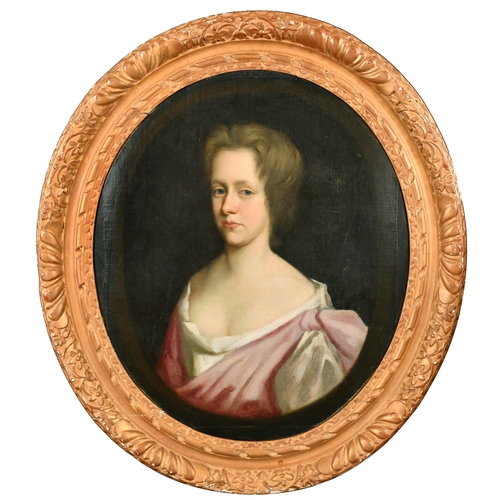 31 - 18th Century English School. Bust Portrait of a Lady, Oil on Canvas, in a carved giltwood frame, Ova... 