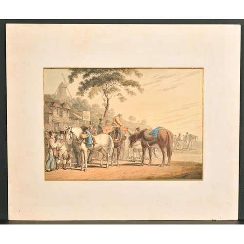 35 - 19th Century English School. A Scene outside a Tavern, Watercolour over Etched base, unframed, 6.5